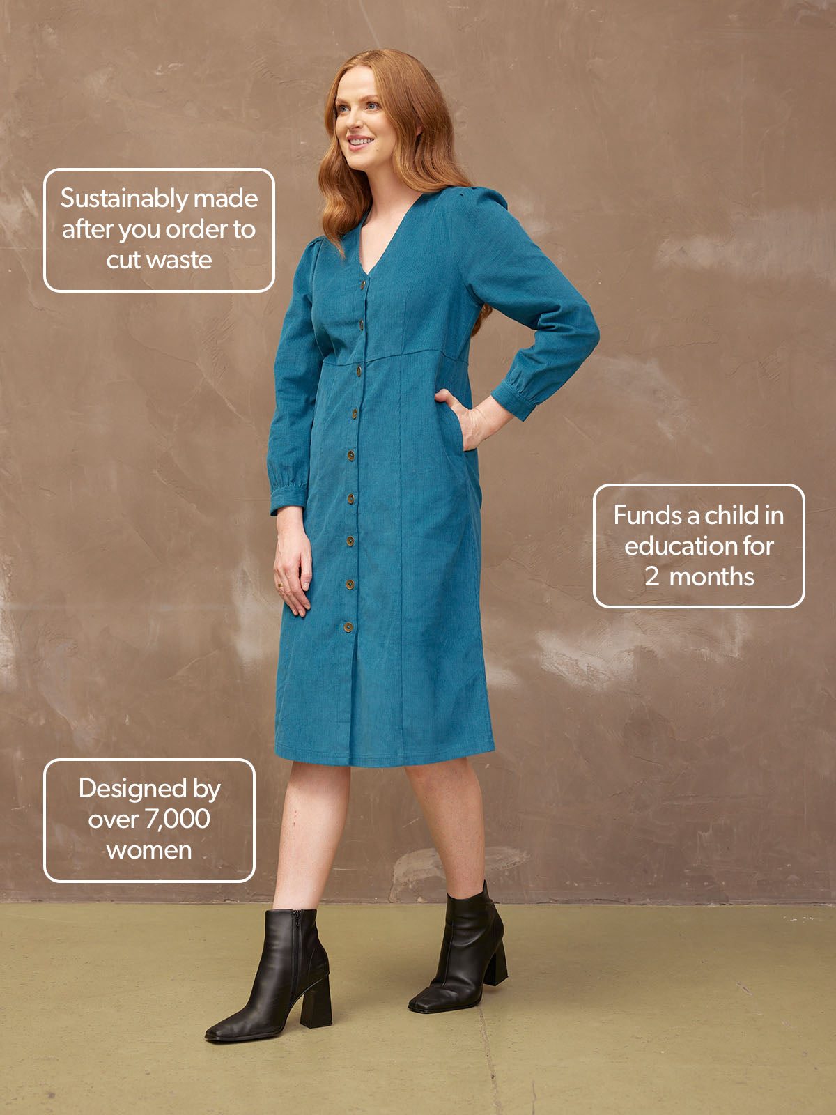 Aria - Cord Midi Dress - Teal