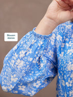 Audrey Shirred Waist V-Neck Dress - Blue Floral