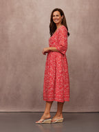 Cindy Kimono Sleeve Midi Dress - Red & Ecru Paisley Print