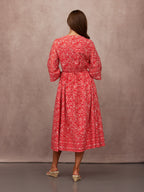 Cindy Kimono Sleeve Midi Dress - Red & Ecru Paisley Print