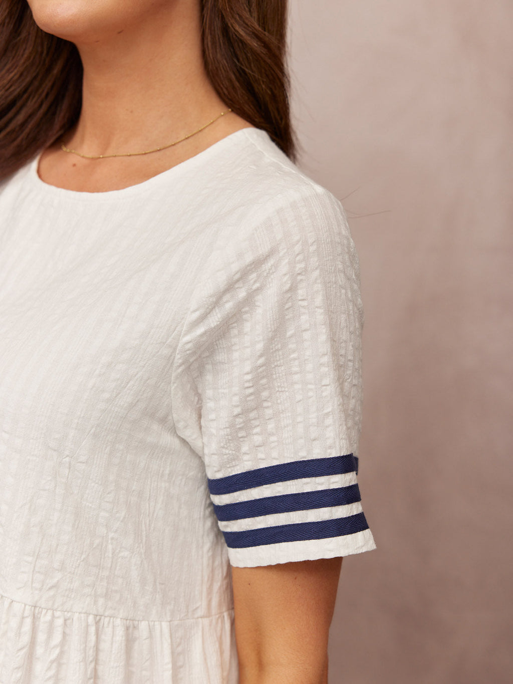Fiona Tiered Dress - White & Navy