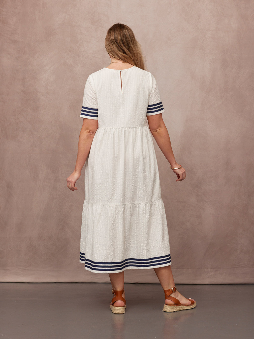 Fiona Tiered Dress - White & Navy