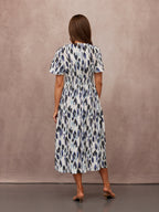 Maddie Short Sleeve Dress - Navy Ikat Print