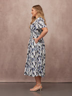 Maddie Short Sleeve Dress - Navy Ikat Print