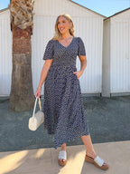 Maddie Short Sleeve Dress - Navy Polka Dot Print