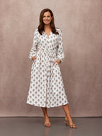 Flora Block Print Dress - Ecru Print