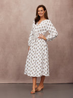 Flora Block Print Dress - Ecru Print
