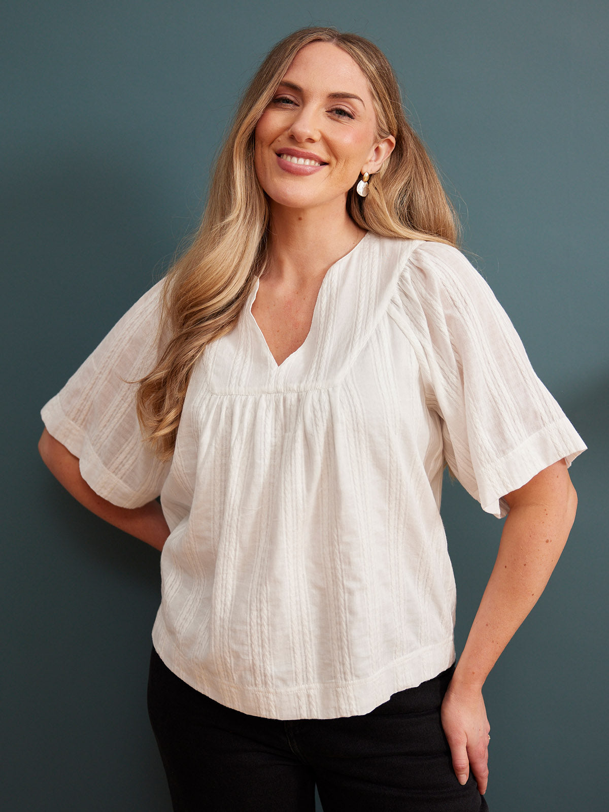 Edith Textured Relaxed Top - White