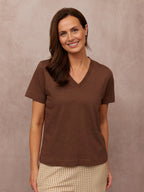 Cathy V-neck Tee - Brown