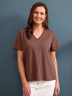Cathy V-neck Tee - Brown