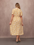 Rupali Angel Sleeve Tea Dress - Mustard & Ecru Floral Print
