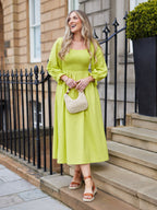 Sam Shirred Dress - Chartreuse