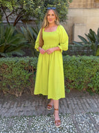 Sam Shirred Dress - Chartreuse