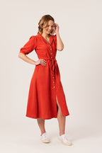 Michelle - Short Sleeve Shirt Dress - Red/Orange