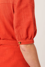 Michelle - Short Sleeve Shirt Dress - Red/Orange