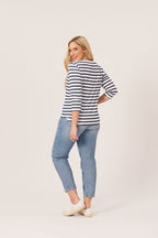 Elizabeth - Henley Jersey Top - Stripe