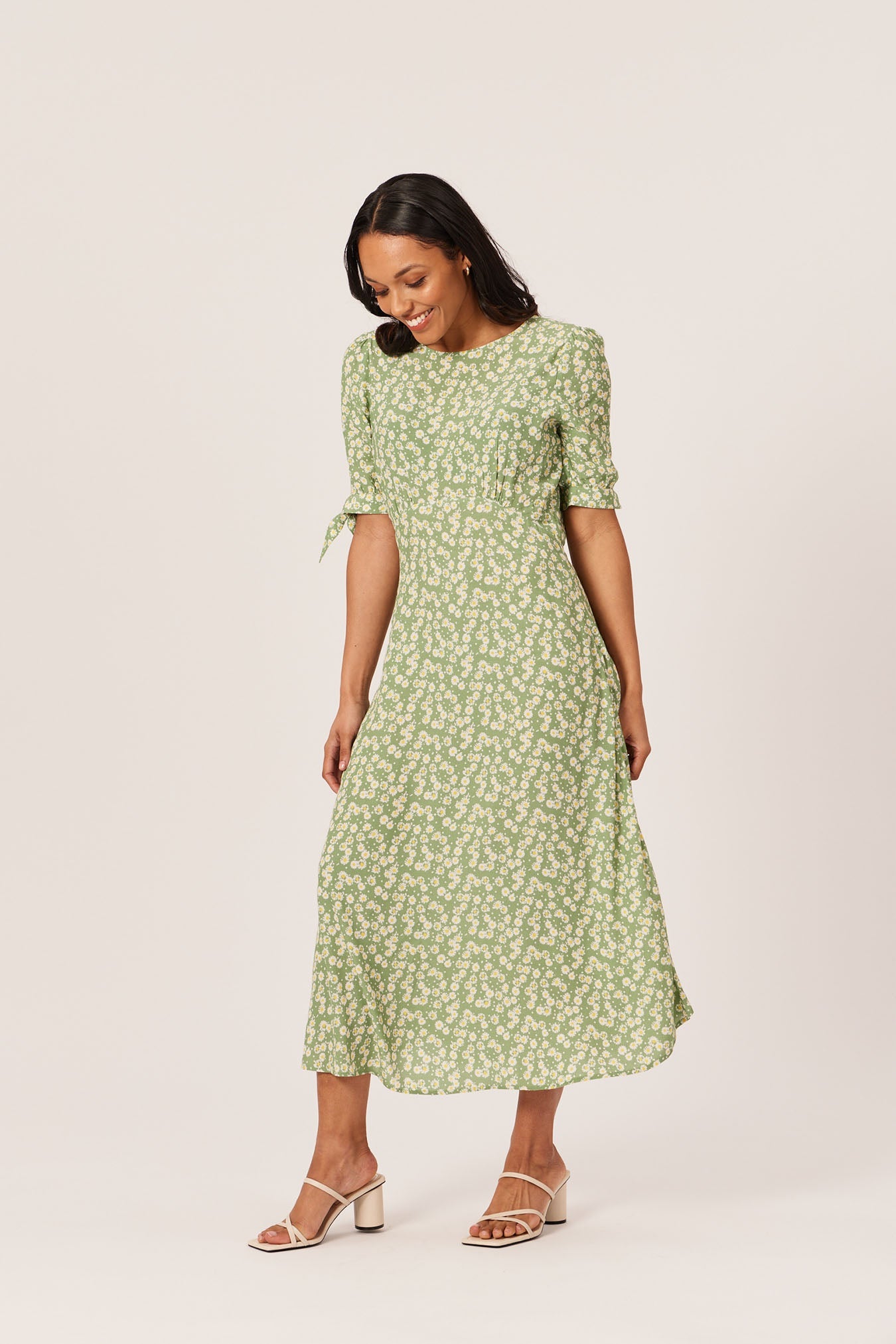 Sally-Grace - Tie Sleeve Midi Dress - Green