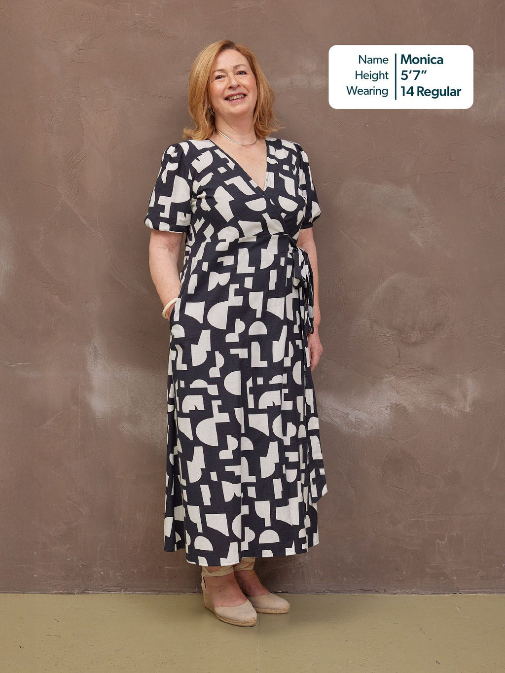 Callie Linen Mix Wrap Dress - Geo Print