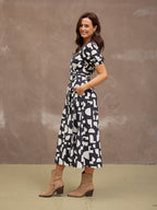 Callie Linen Mix Wrap Dress - Geo Print