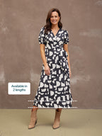 Callie Linen Mix Wrap Dress - Geo Print