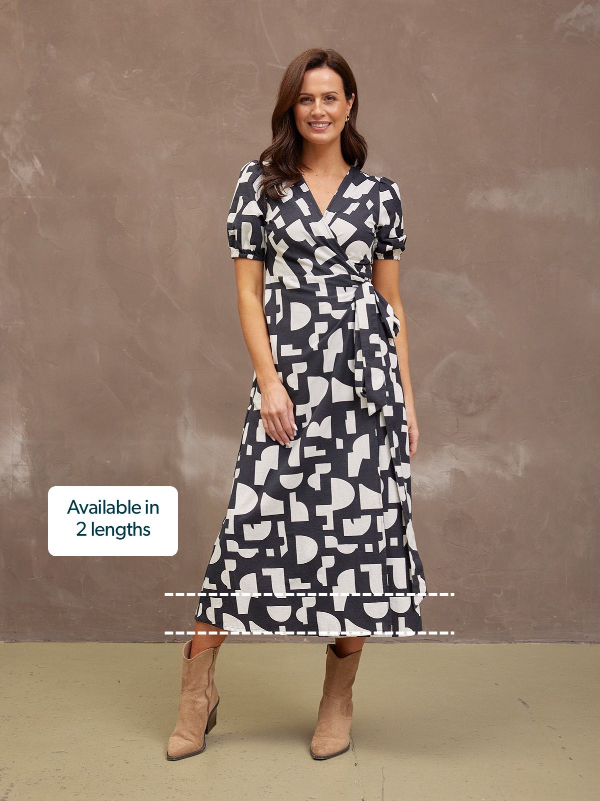 Callie Linen Mix Wrap Dress - Geo Print