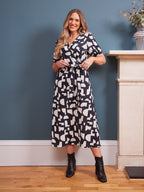 Callie Linen Mix Wrap Dress - Geo Print