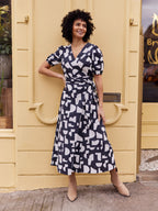 Callie Linen Mix Wrap Dress - Geo Print
