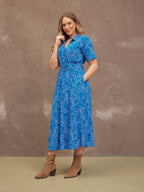 Camilla Dress - Blue Leaf Print