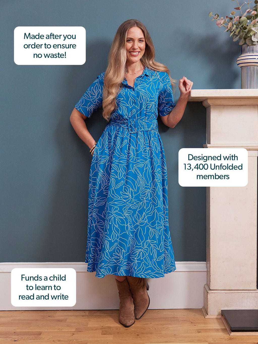 Camilla Dress - Blue Leaf Print