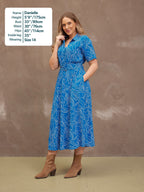 Camilla Dress - Blue Leaf Print
