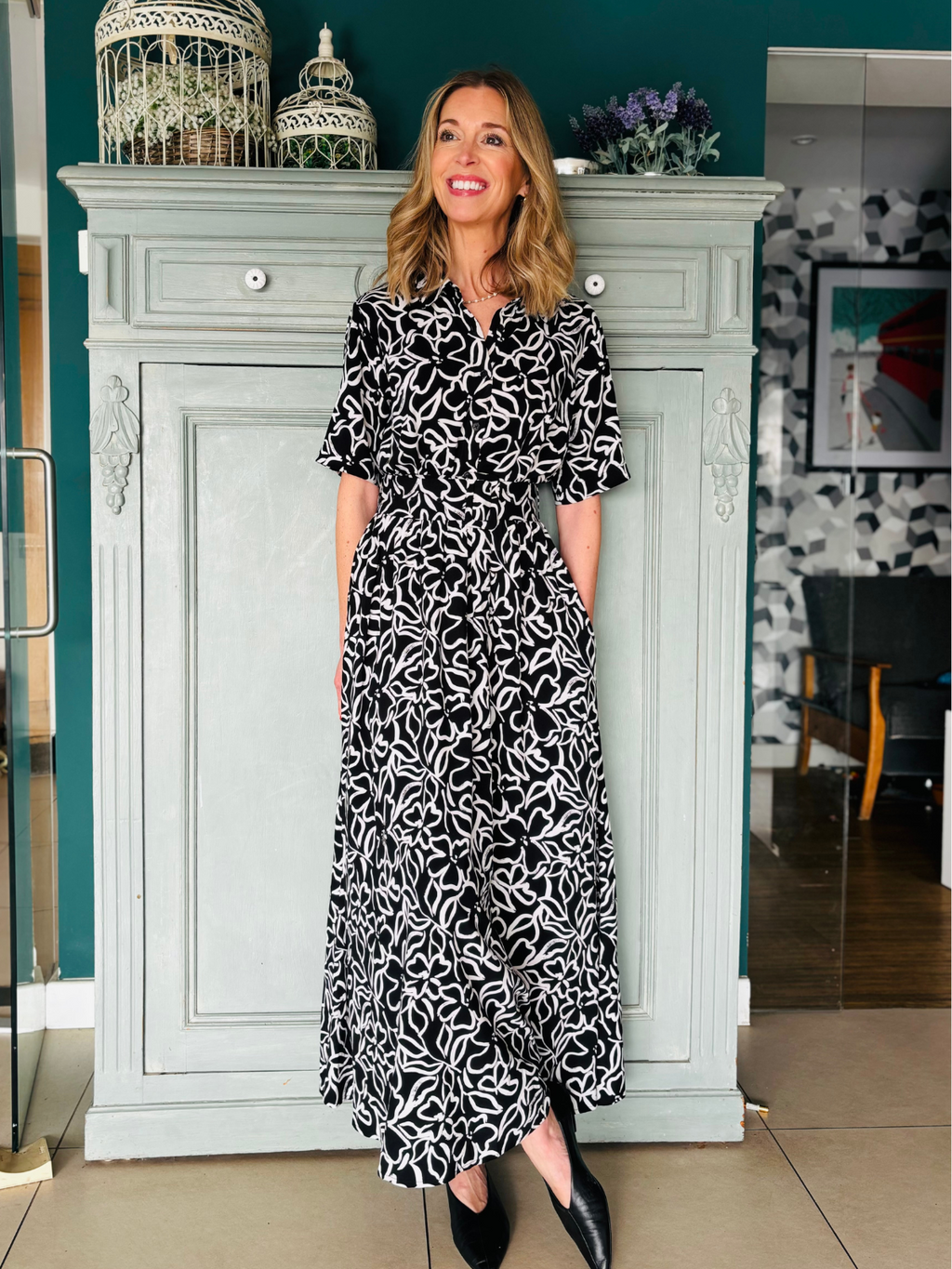 Camilla Dress Black Linear Floral