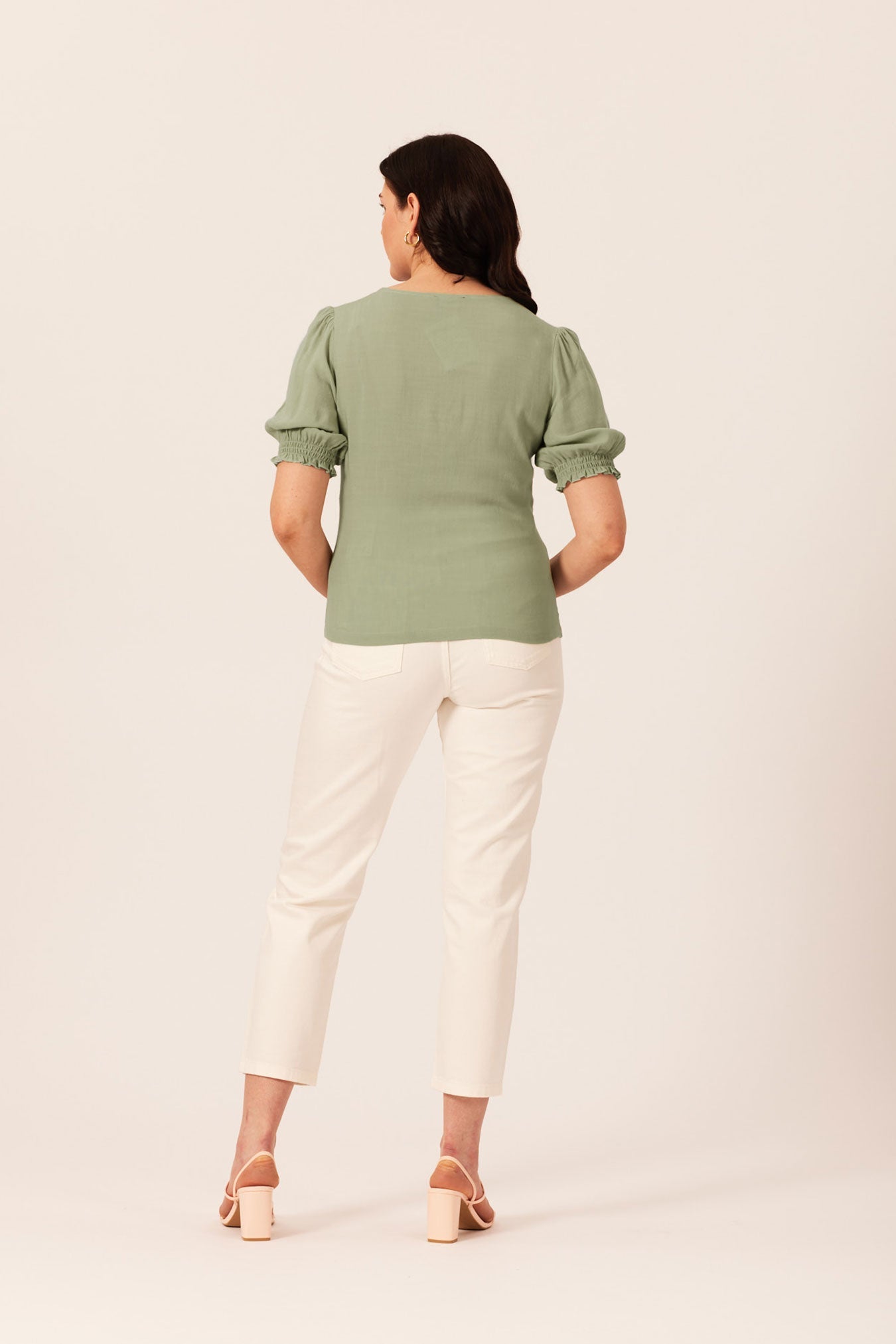 Caroline Button Front Puff Sleeve Top