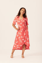 Claire Midi Wrap Dress Red