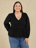 Sarah - Peplum Blouse - Black