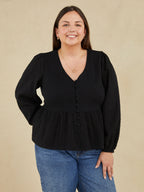 Sarah - Peplum Blouse - Black