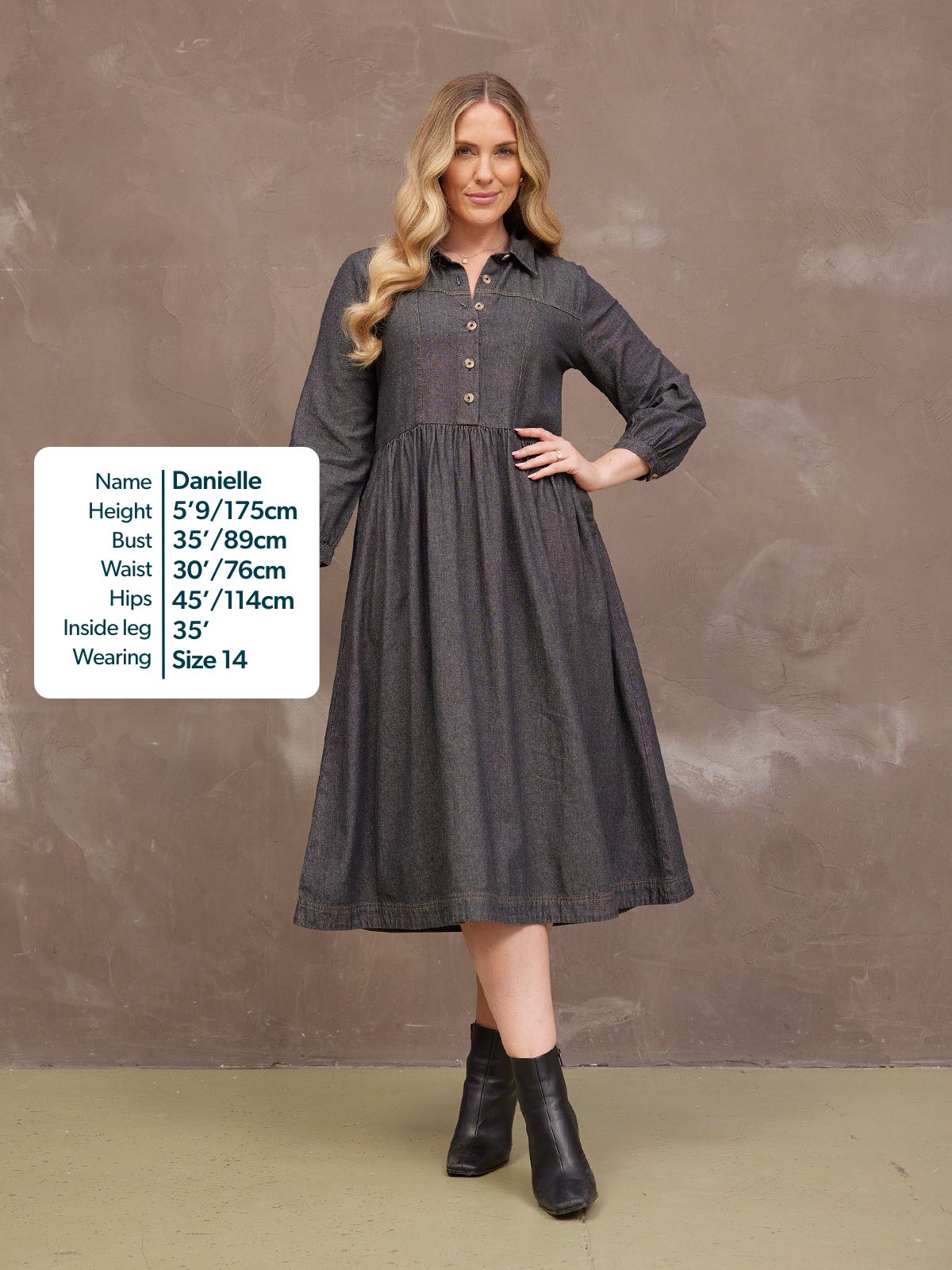 Daisie Denim Charcoal Dress - Rhiona Long Sleeve