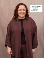 Deborah Oversized Cotton Crinkle Shirt - Brown