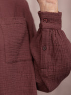Deborah Oversized Cotton Crinkle Shirt - Brown