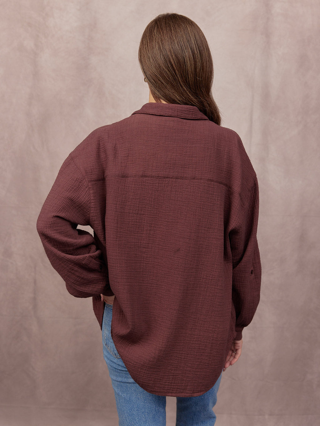 Deborah Oversized Cotton Crinkle Shirt - Brown