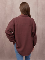 Deborah Oversized Cotton Crinkle Shirt - Brown