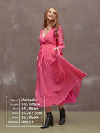 Dora - Wrap Top Midi Dress - Pink & Orange Linear Print