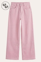 Viral Stretchy High-Waist Straight Wide Leg Jeans in Pink