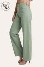 Viral Stretchy High-Waist Straight Wide Leg Jeans in Sage Green