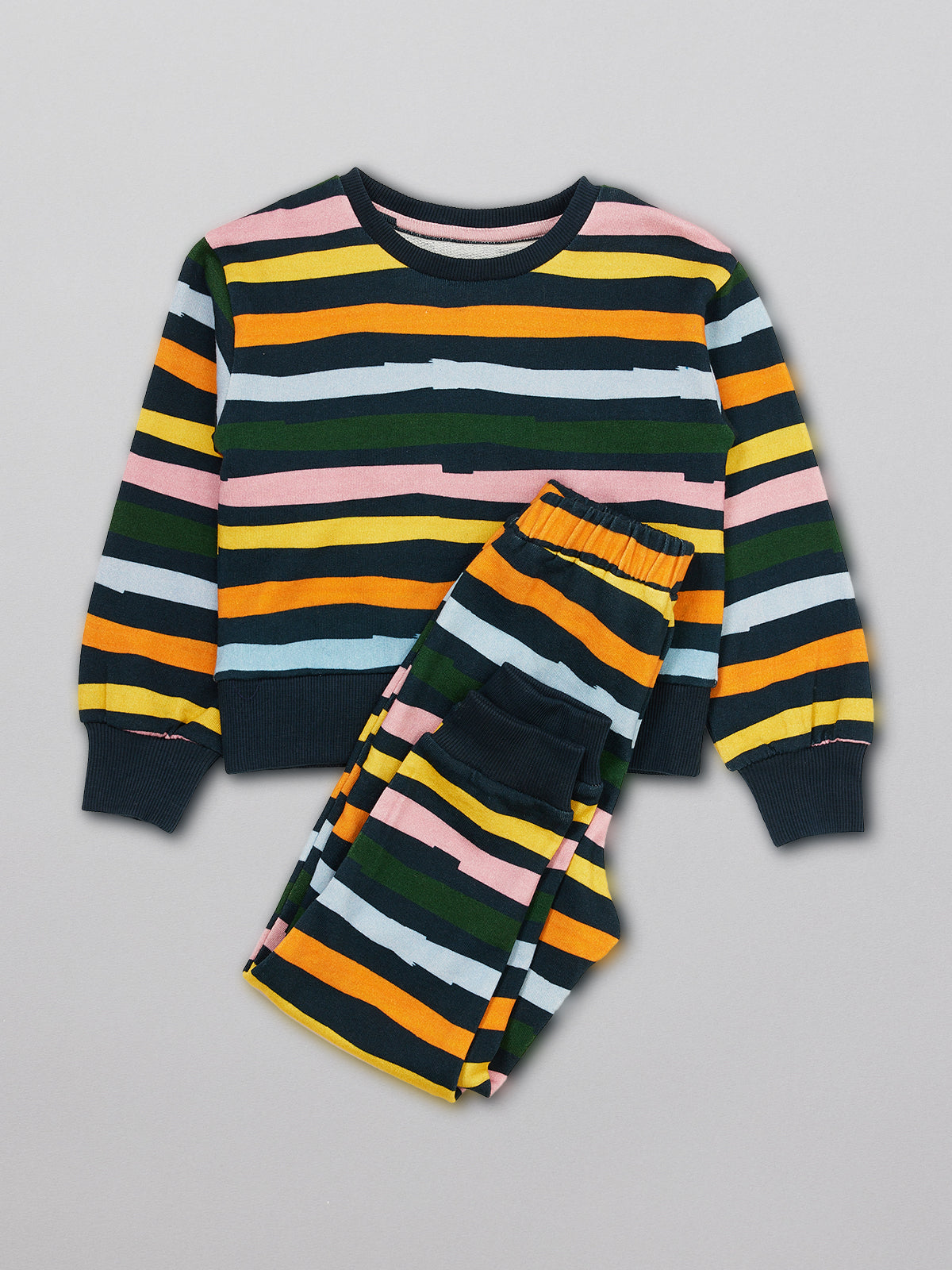 Elias - Kids Tracksuit Set - Navy Wave Stripe Print