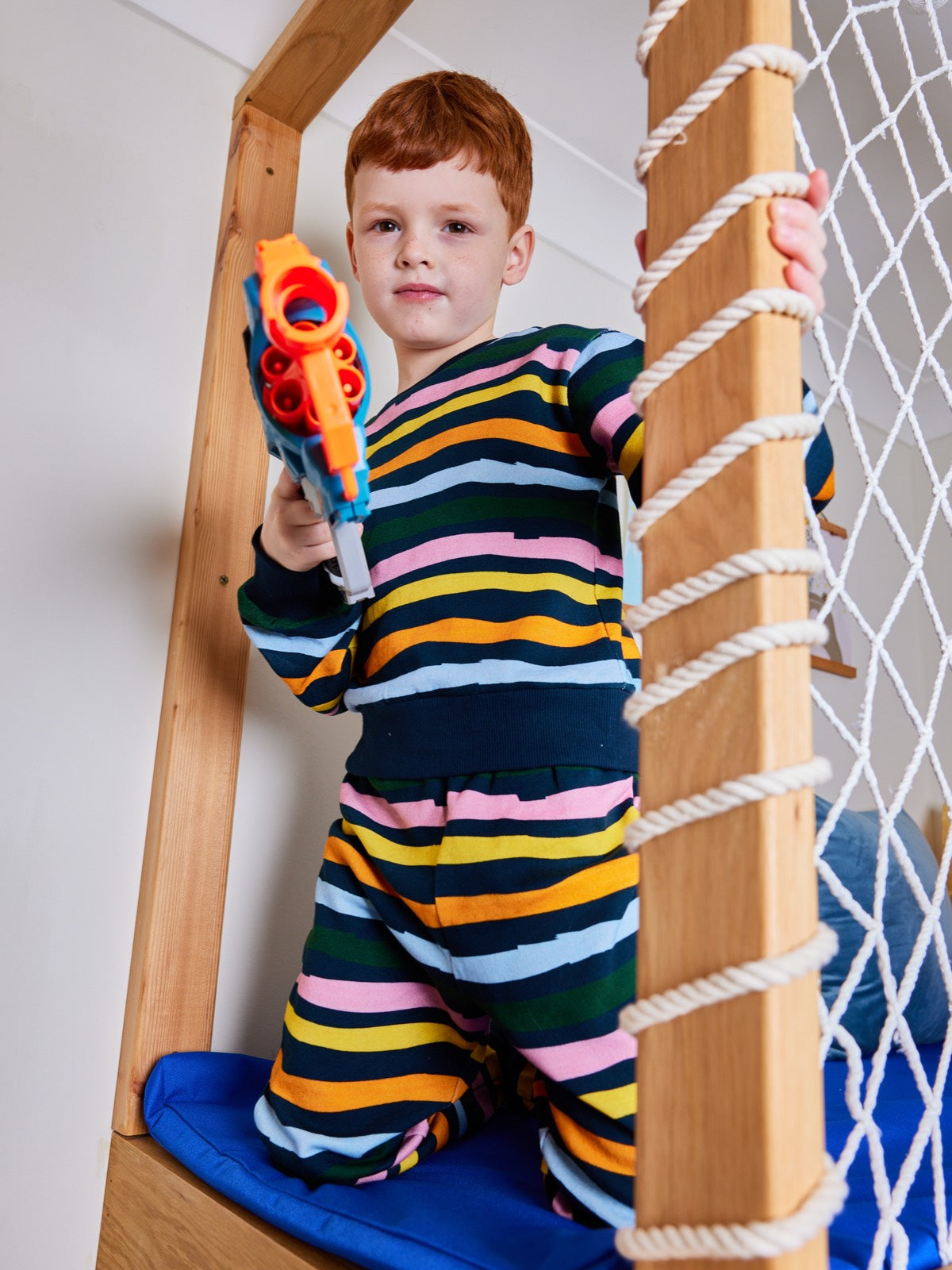 Elias - Kids Tracksuit Set - Navy Wave Stripe Print