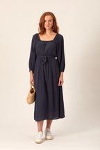 Emily - Square Neck Midi Dress - Blue