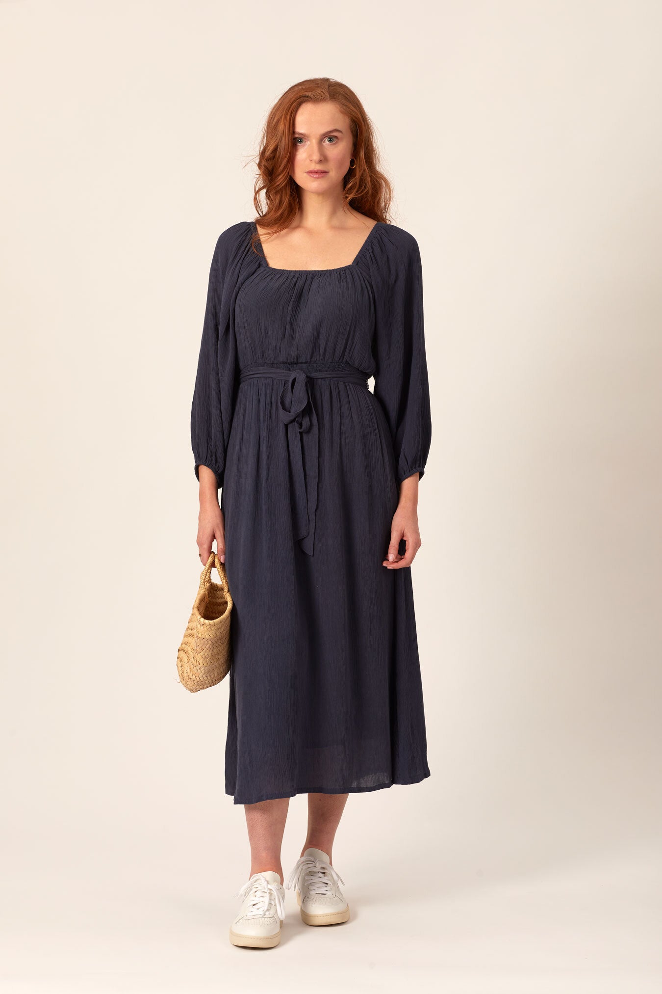 Emily - Square Neck Midi Dress - Blue