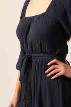 Emily - Square Neck Midi Dress - Blue
