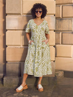 Fern Relaxed Dress - Ecru & Green Leaf Print