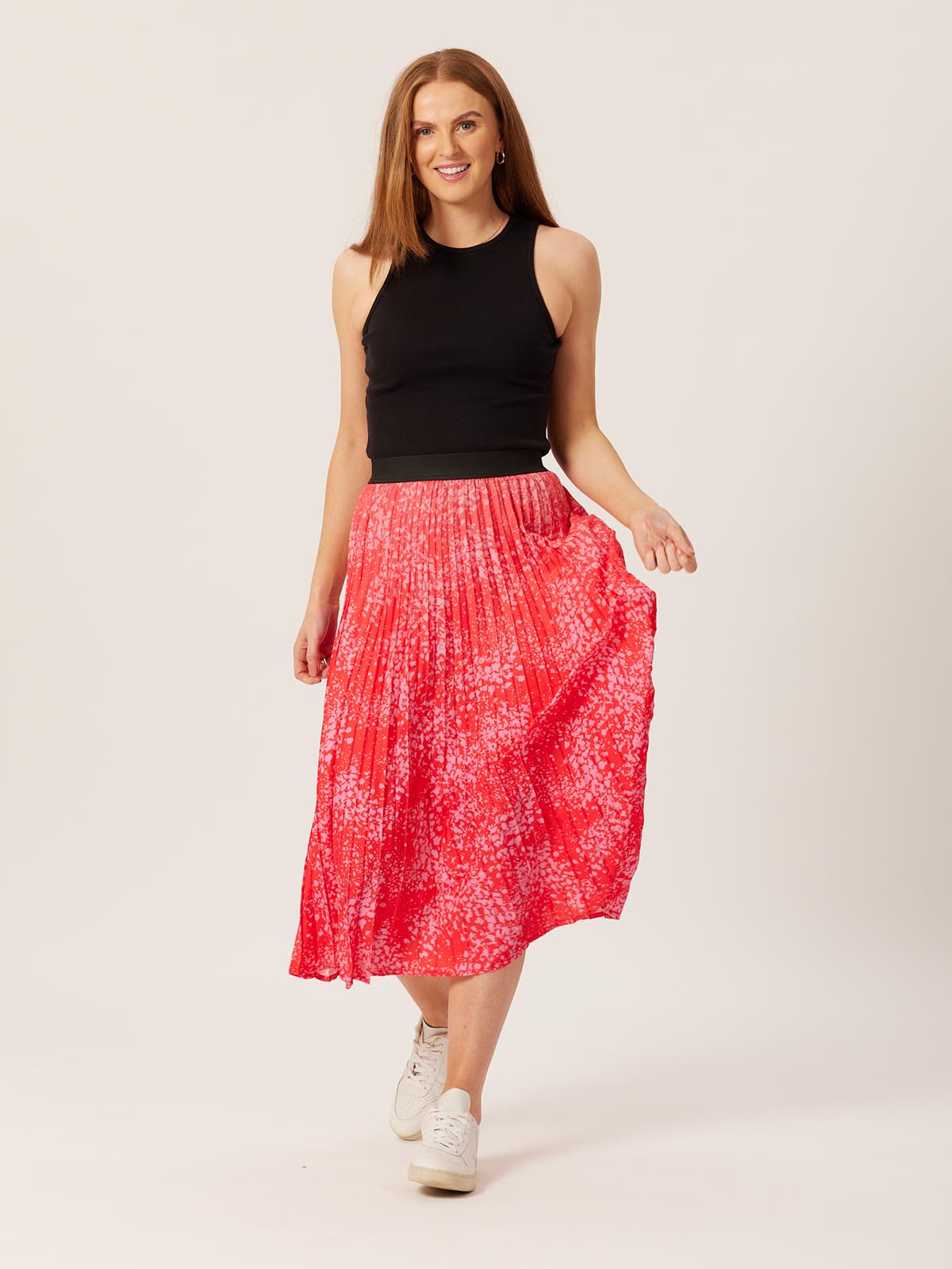 Gill - Pleated Skirt - Pink & Red